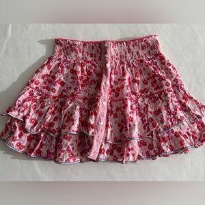 Poupette St Barth pink and red floral mini skirt